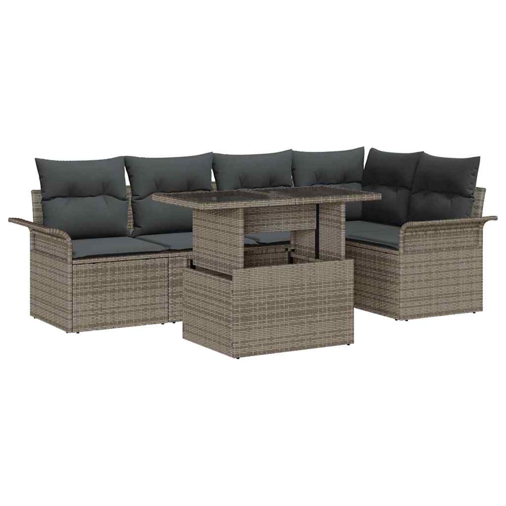 vidaXL Zestaw Sof na Ogród z poduszką 6 pcs Szary Rattan poli