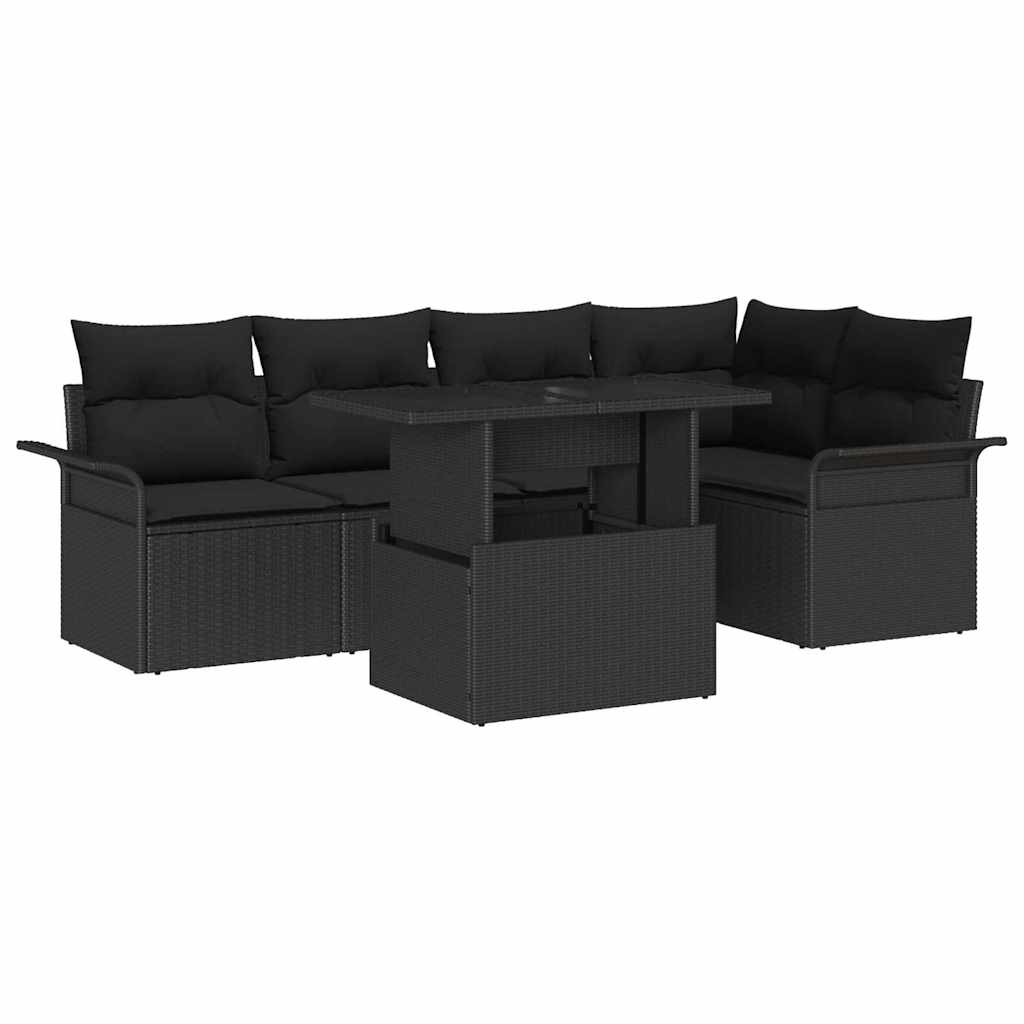 vidaXL Zestaw Sof na Ogród z poduszką 6 pcs Czarny Rattan poli