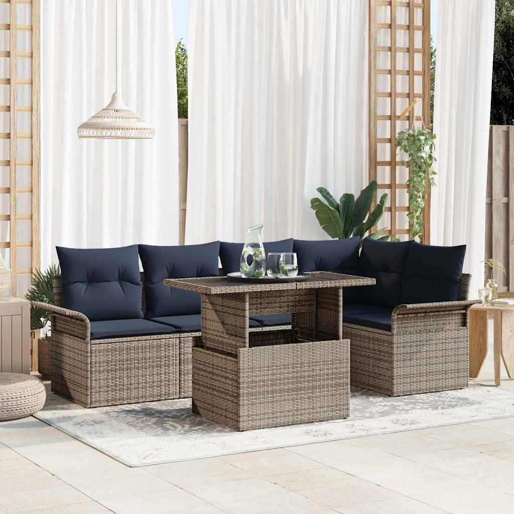 vidaXL Zestaw Sof na Ogród z poduszką 6 pcs Szary Rattan poli