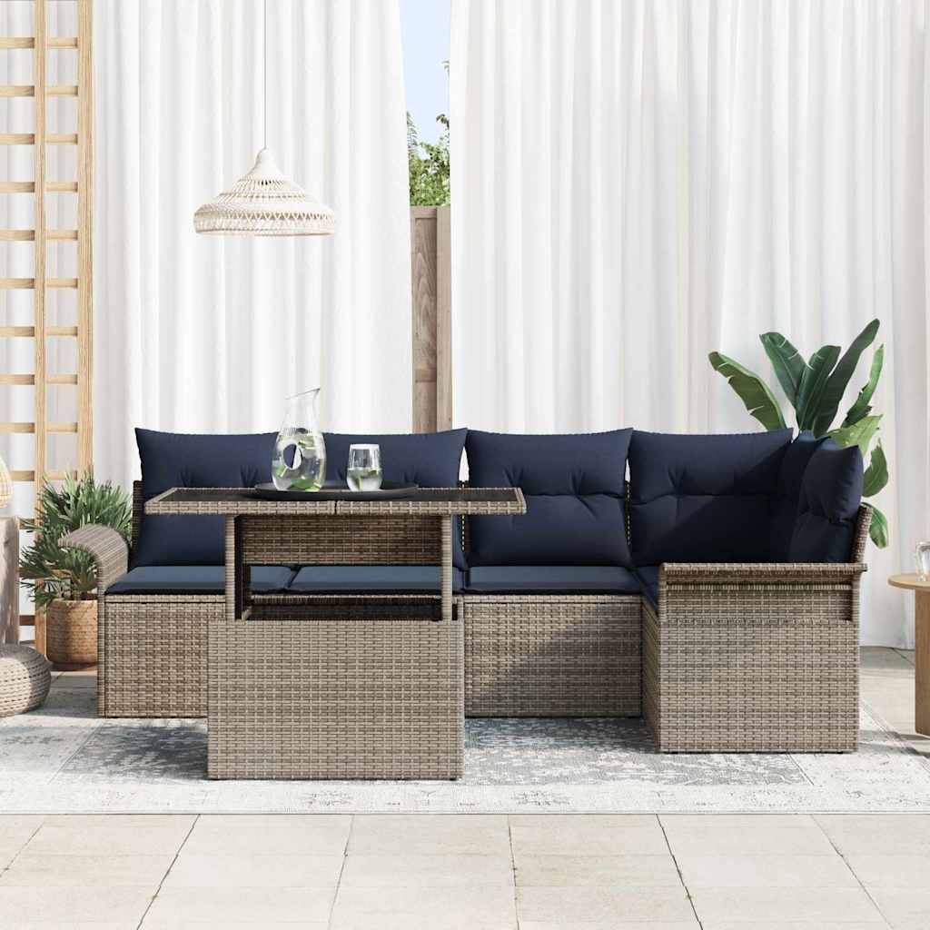 vidaXL Zestaw Sof na Ogród z poduszką 6 pcs Szary Rattan poli