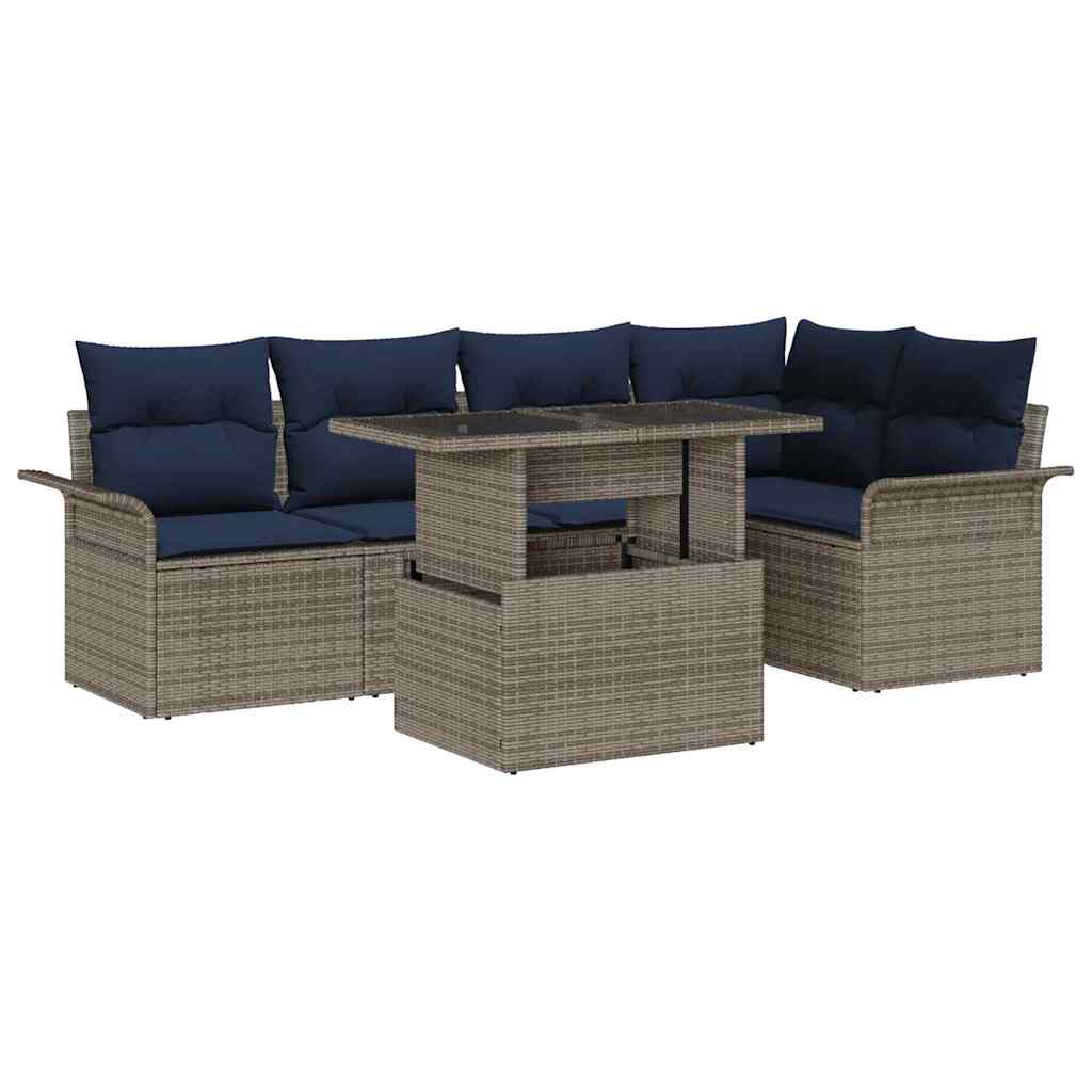 vidaXL Zestaw Sof na Ogród z poduszką 6 pcs Szary Rattan poli