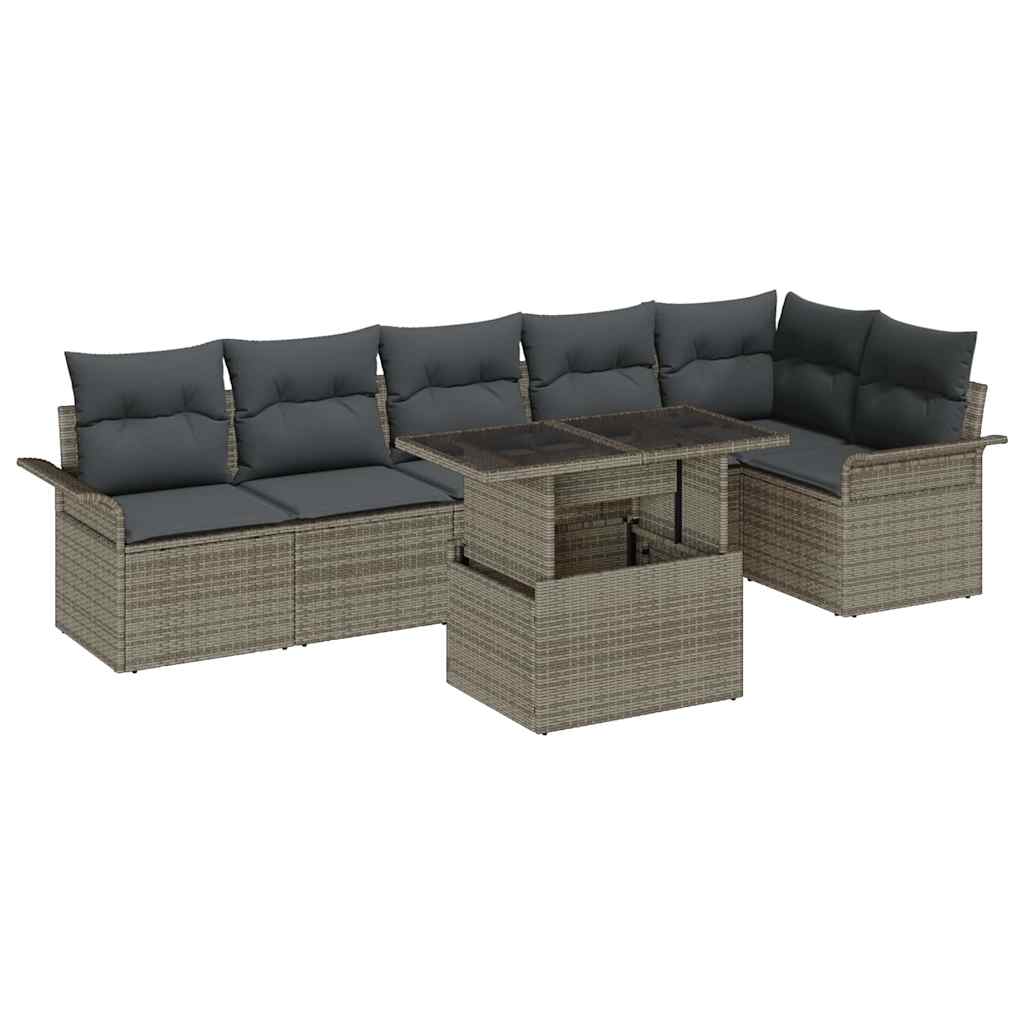 vidaXL Zestaw Sof na Ogród z poduszką 7 pcs Szary Polirattan