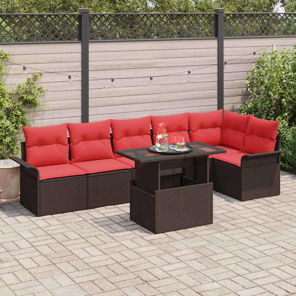 vidaXL Zestaw Sof na Ogród z poduszką 7 pcs Brązowy Polirattan