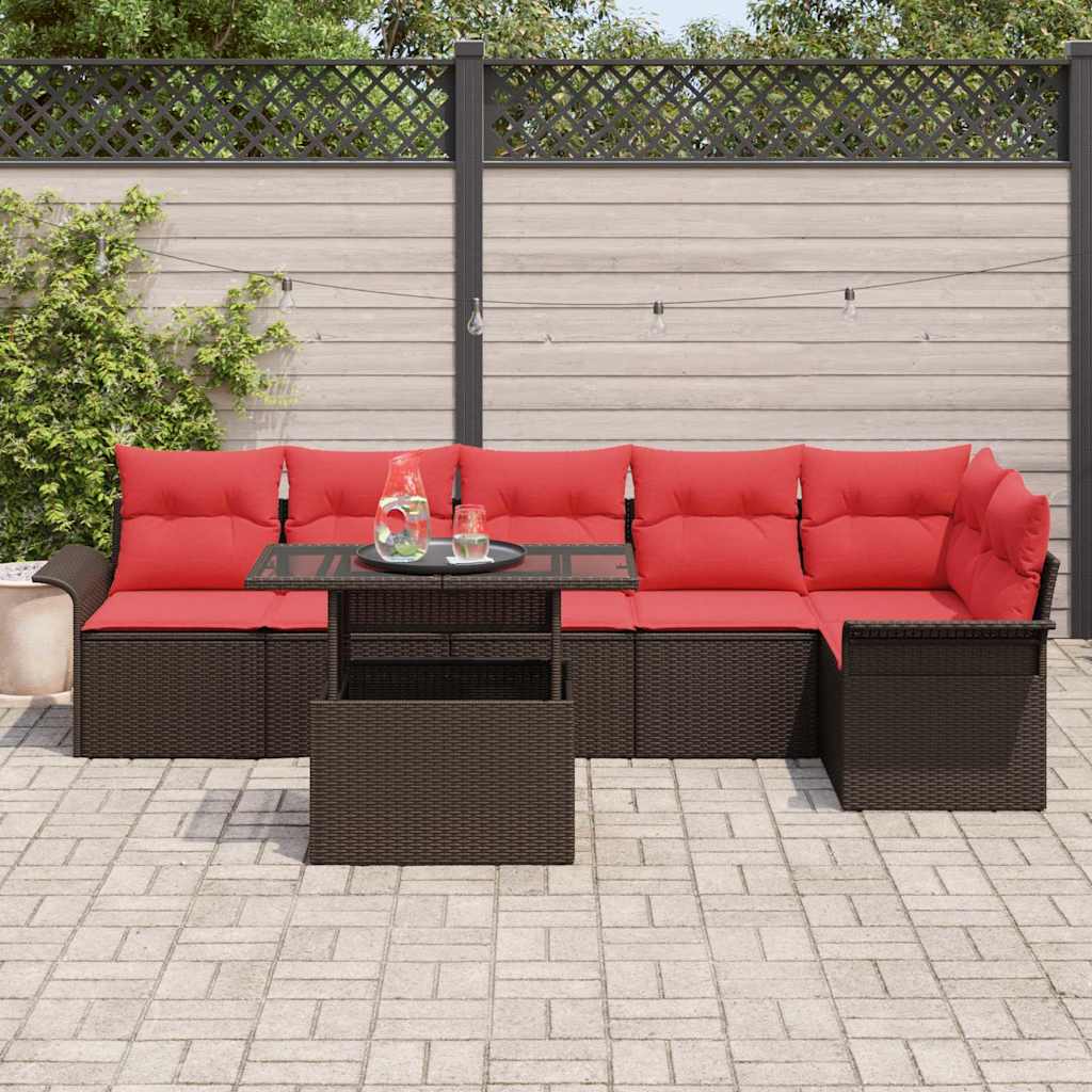 vidaXL Zestaw Sof na Ogród z poduszką 7 pcs Brązowy Polirattan