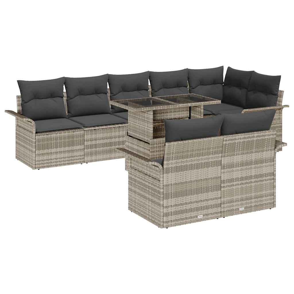vidaXL Zestaw Sof na Ogród z poduszką 9 pcs Jasnoszary Polirattan