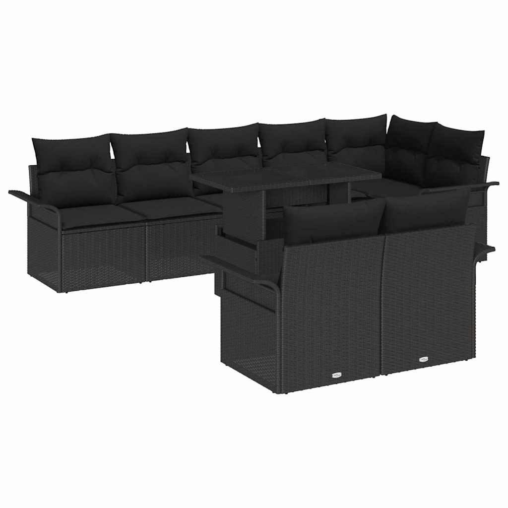 vidaXL Zestaw Sof na Ogród z poduszką 9 pcs Czarny Polirattan