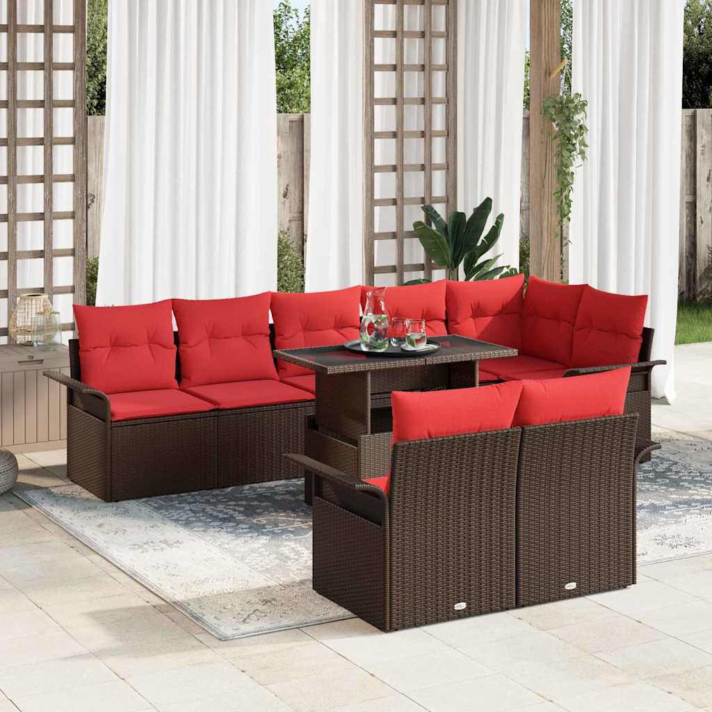 vidaXL Zestaw Sof na Ogród z poduszką 9 pcs Brązowy Rattan poli