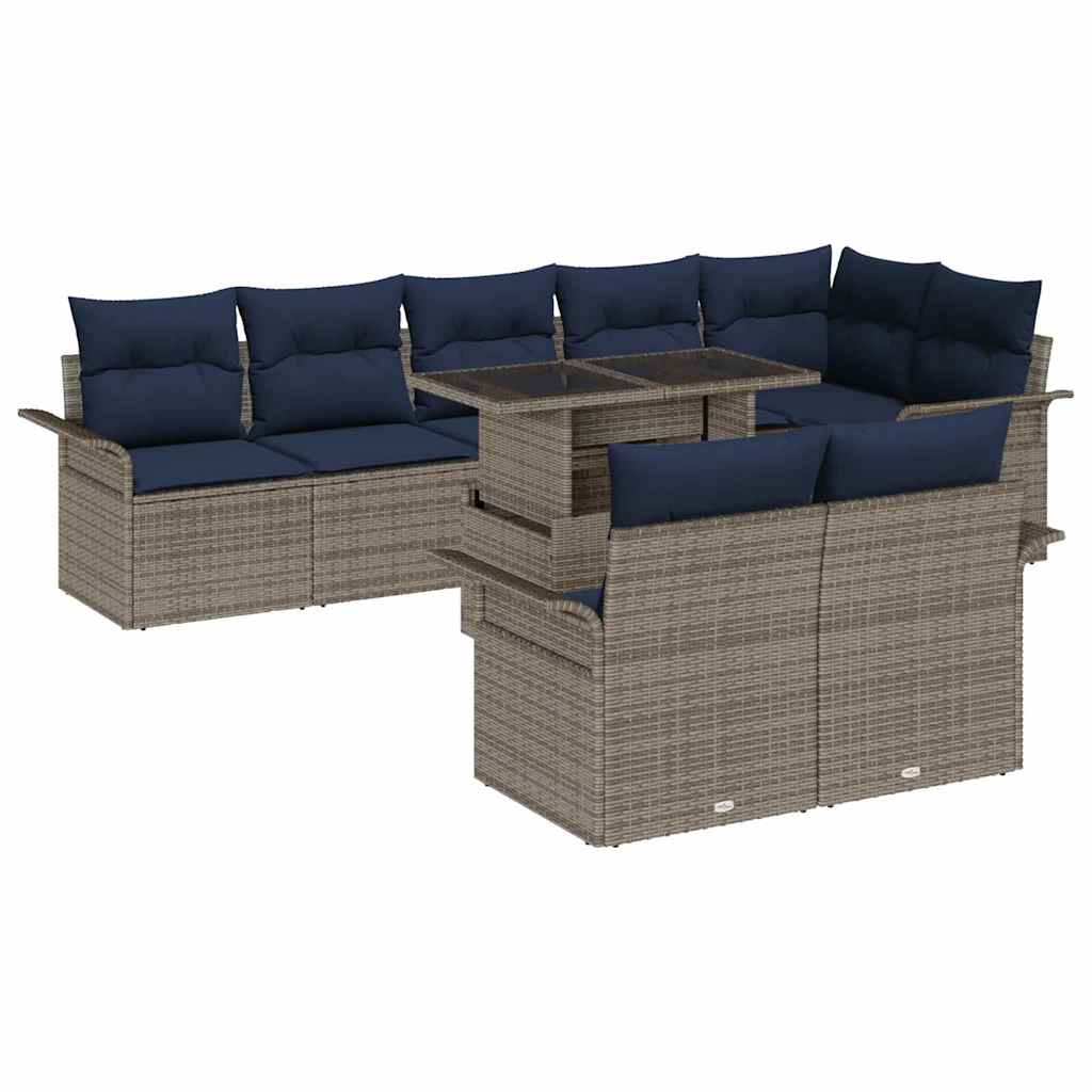 vidaXL Zestaw Sof na Ogród z poduszką 9 pcs Szary Rattan poli