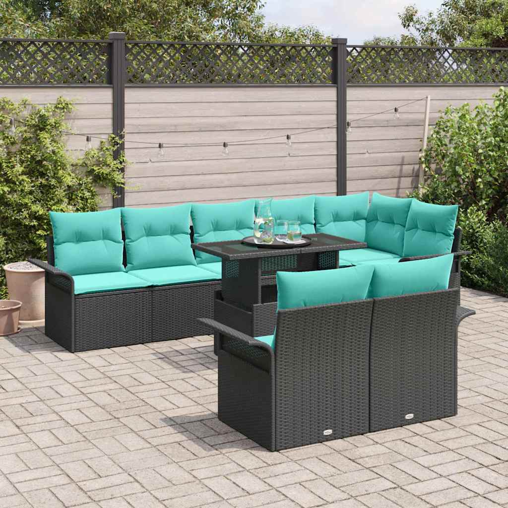 vidaXL Zestaw Sof na Ogród z poduszką 9 pcs Czarny Rattan poli