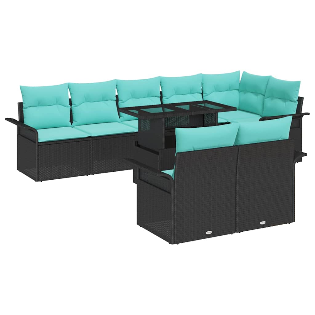 vidaXL Zestaw Sof na Ogród z poduszką 9 pcs Czarny Rattan poli