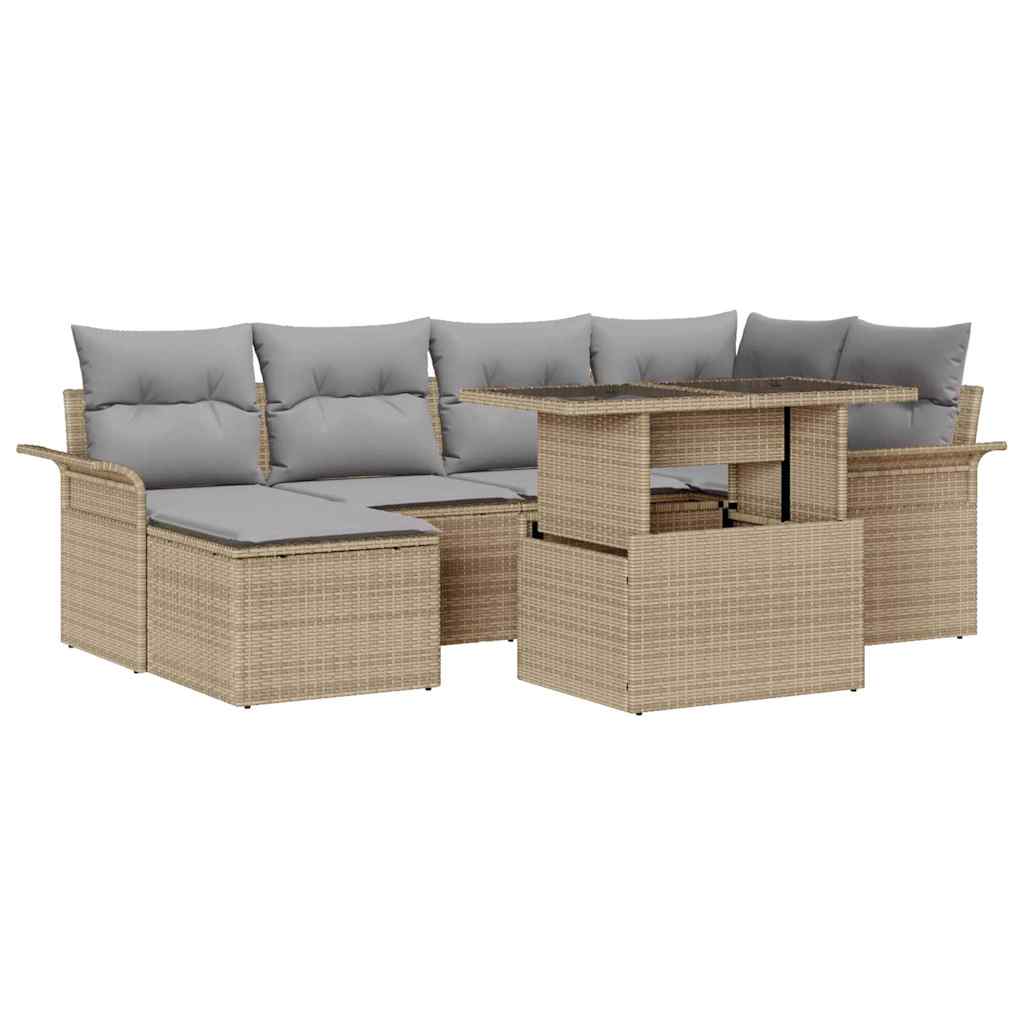 vidaXL Zestaw Sof na Ogród z poduszką 7 pcs Beżowy Polirattan