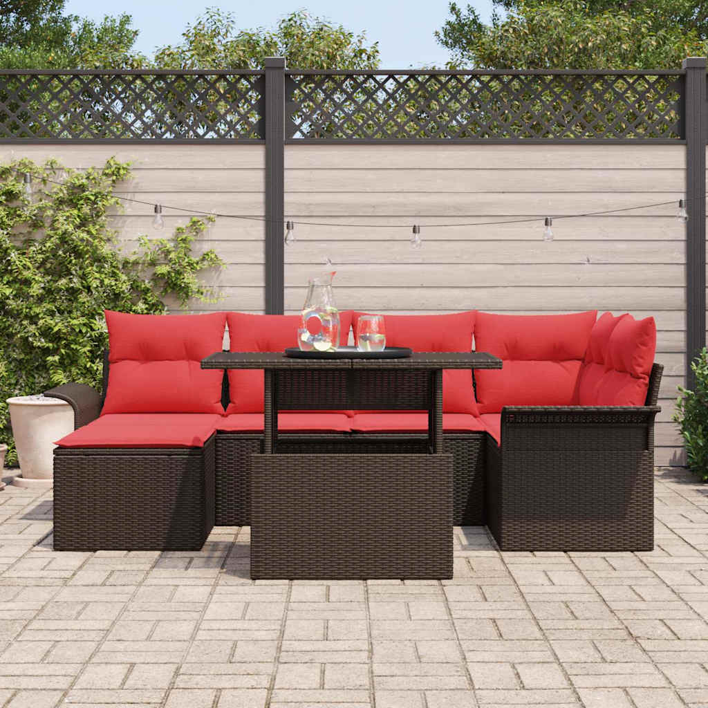 vidaXL Zestaw Sof na Ogród z poduszką 7 pcs Brązowy Rattan poli