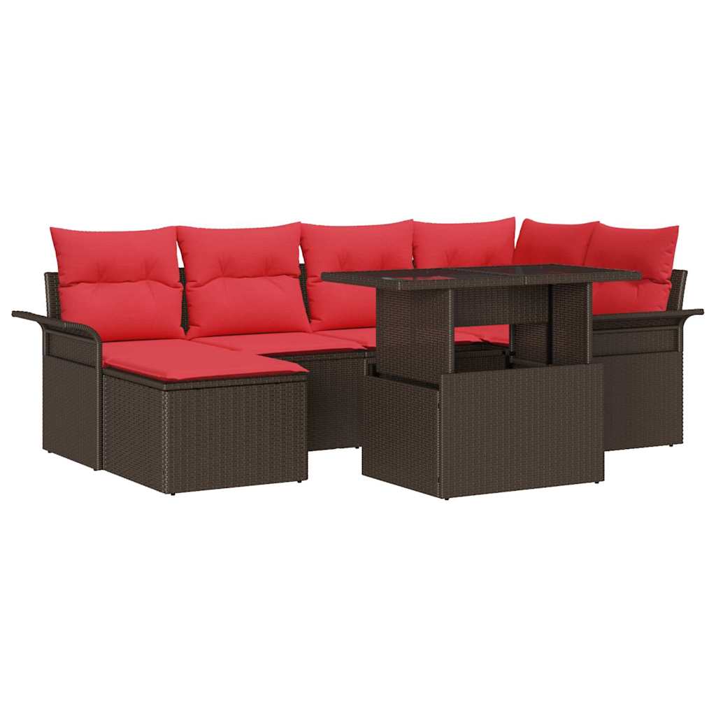 vidaXL Zestaw Sof na Ogród z poduszką 7 pcs Brązowy Rattan poli