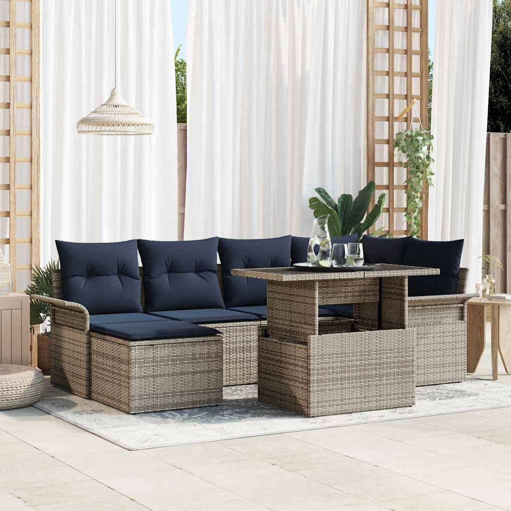 vidaXL Zestaw Sof na Ogród z poduszką 7 pcs Szary Rattan poli