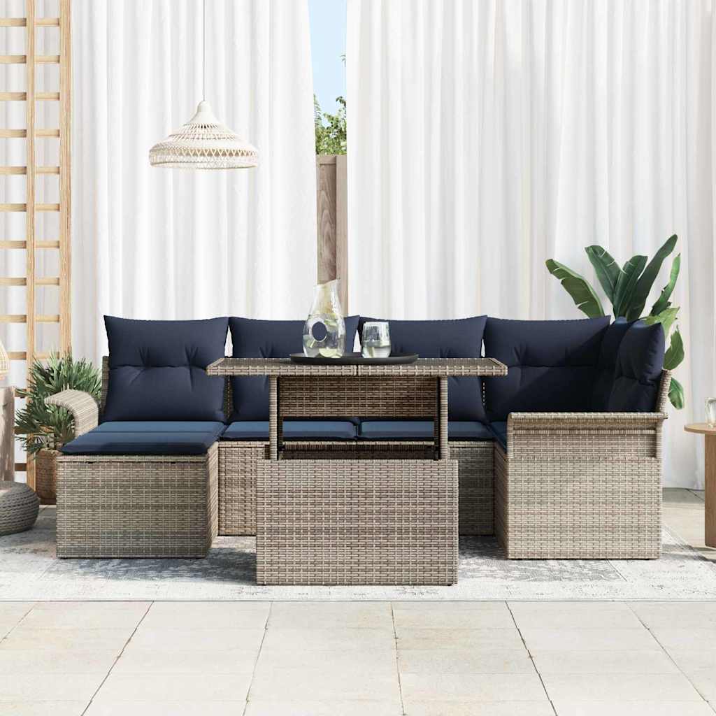 vidaXL Zestaw Sof na Ogród z poduszką 7 pcs Szary Rattan poli