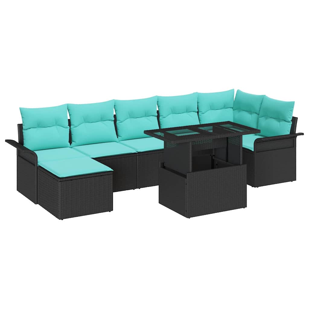 vidaXL Zestaw Sof na Ogród z poduszką 8 pcs Czarny Rattan poli
