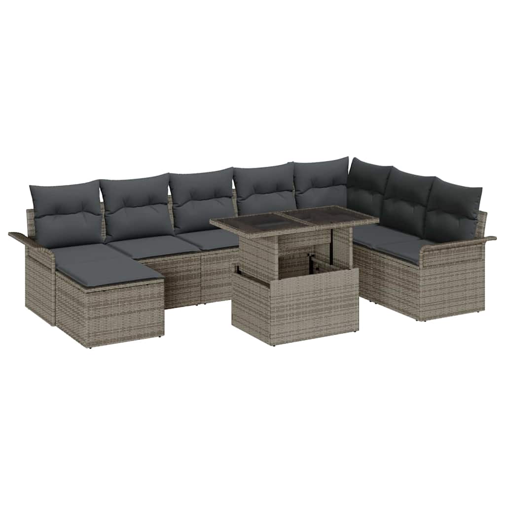 vidaXL Zestaw Sof na Ogród z poduszką z przechowywaniem 9 pcs Szary