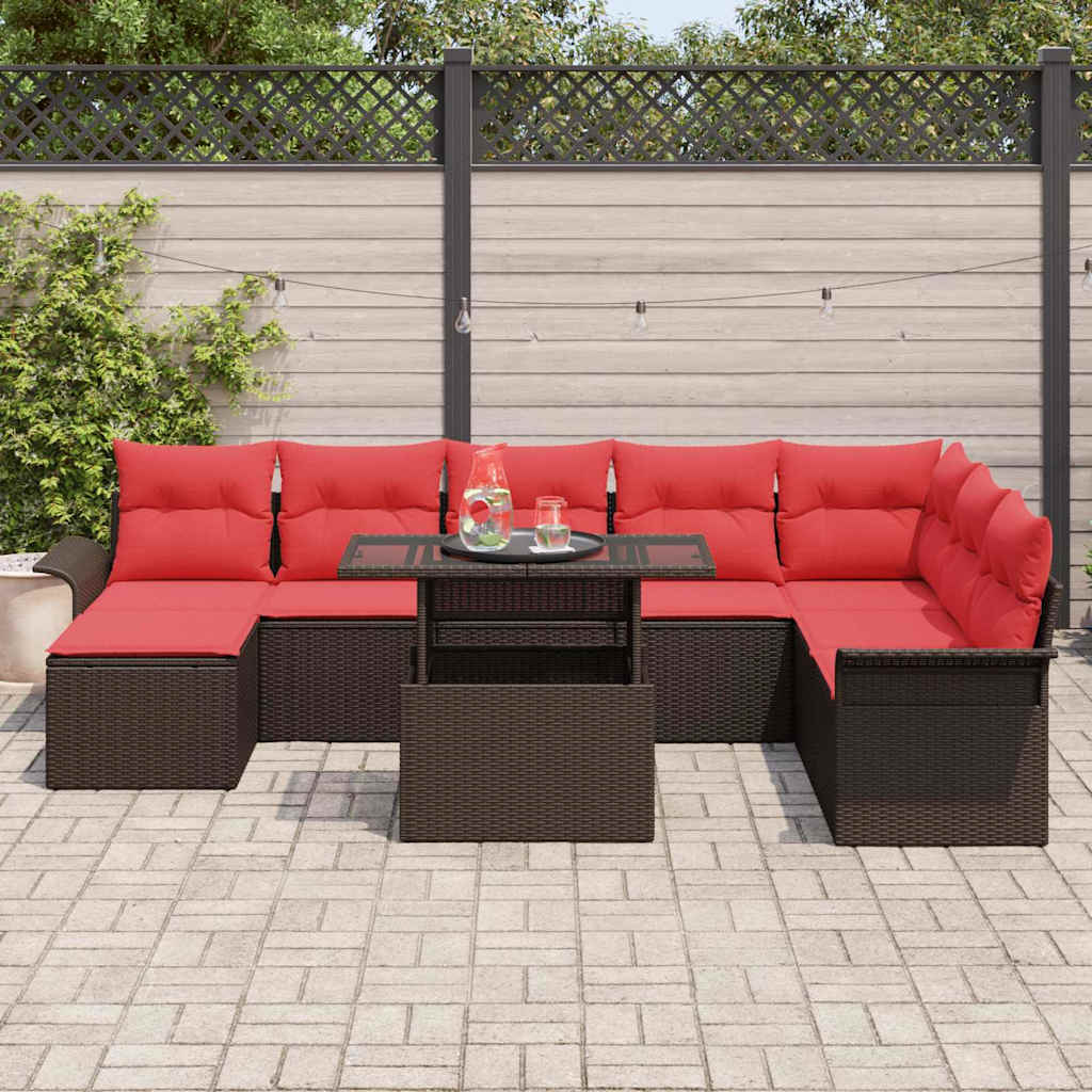 vidaXL Zestaw Sof na Ogród z poduszką 9 pcs Brązowy Rattan poli