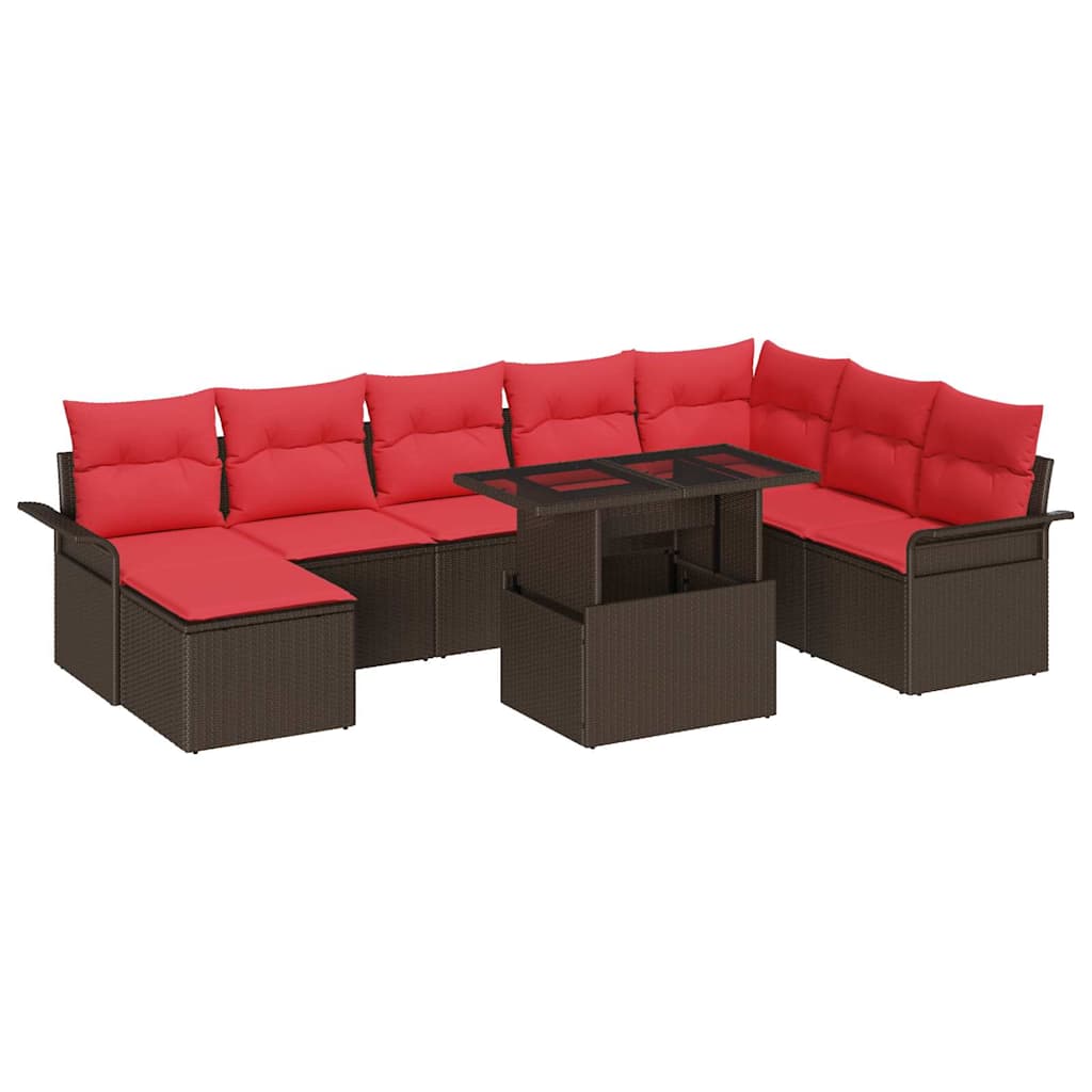 vidaXL Zestaw Sof na Ogród z poduszką 9 pcs Brązowy Rattan poli