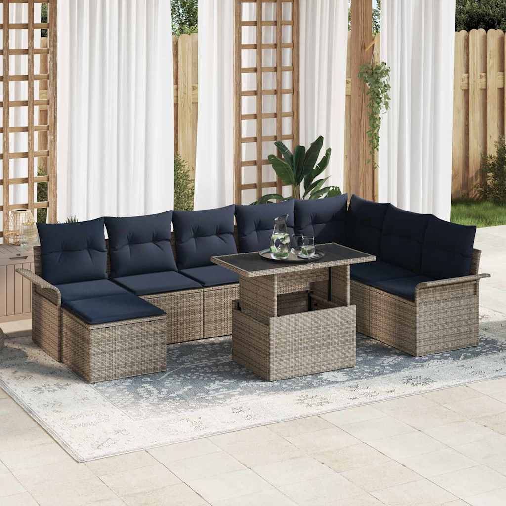 vidaXL Zestaw Sof na Ogród z poduszką 9 pcs Szary Rattan poli