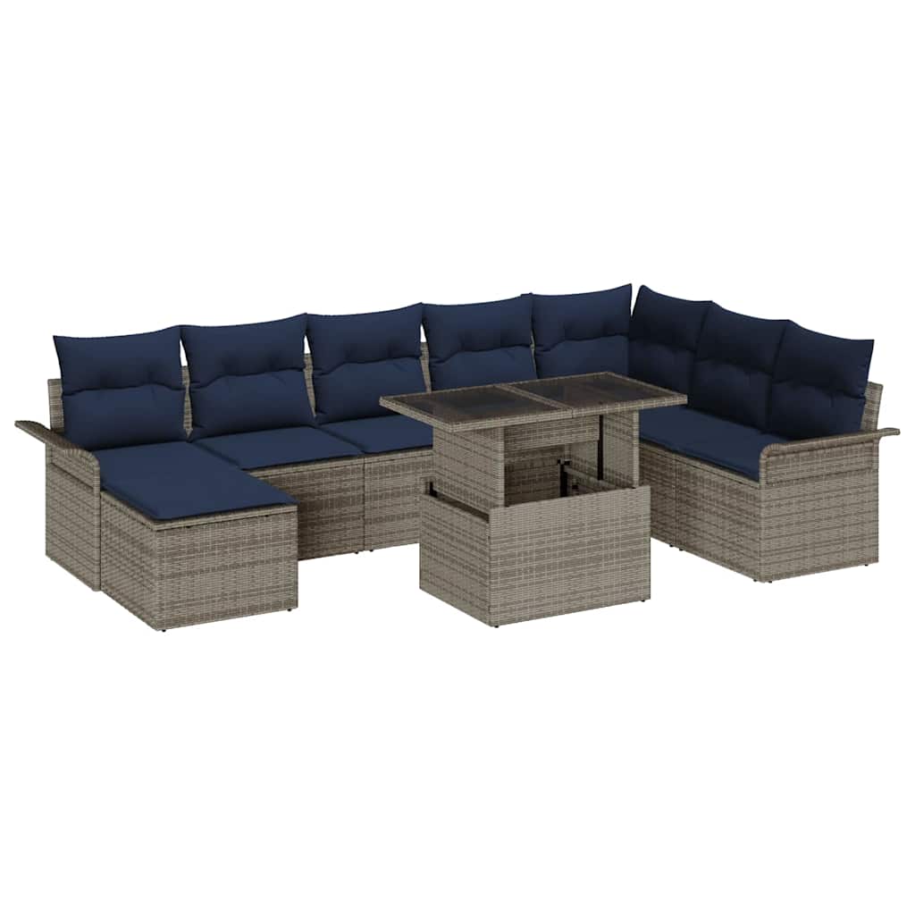 vidaXL Zestaw Sof na Ogród z poduszką 9 pcs Szary Rattan poli
