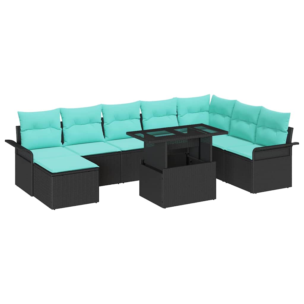 vidaXL Zestaw Sof na Ogród z poduszką 9 pcs Czarny Rattan poli