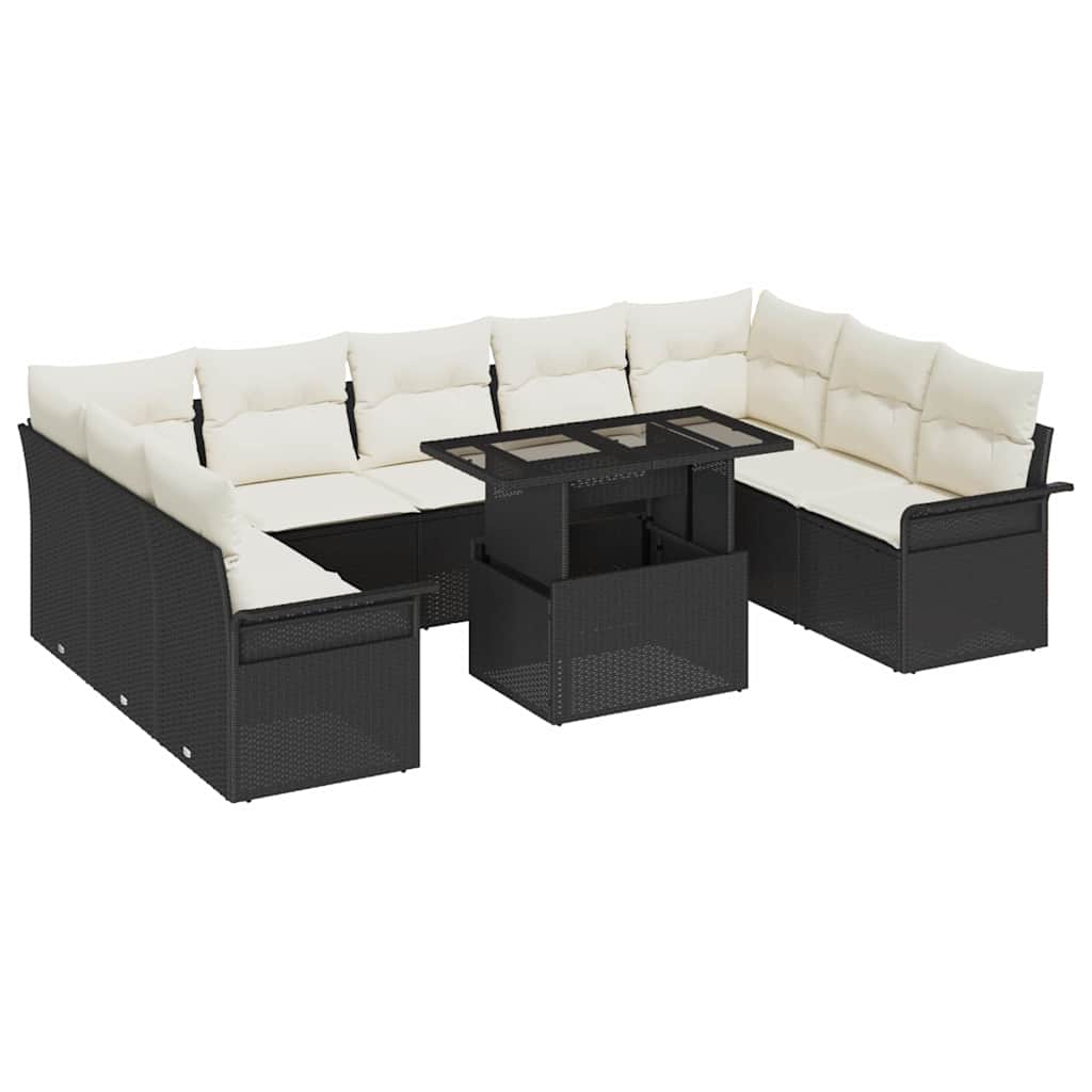 vidaXL Zestaw Sof na Ogród z poduszką 10 pcs Czarny Rattan poli