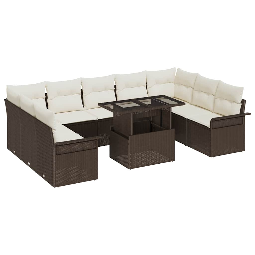 vidaXL Zestaw Sof na Ogród z poduszką 10 pcs Brązowy Rattan poli