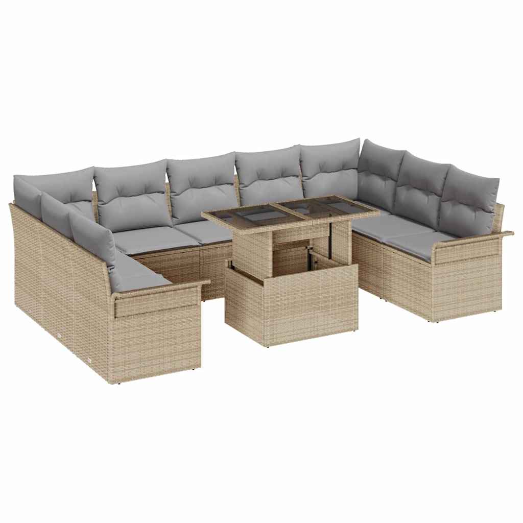 vidaXL Zestaw Sof na Ogród z poduszką 10 pcs Beżowy Rattan poli