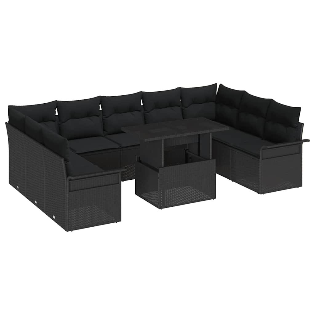 vidaXL Zestaw Sof na Ogród z poduszką 10 pcs Czarny Rattan poli