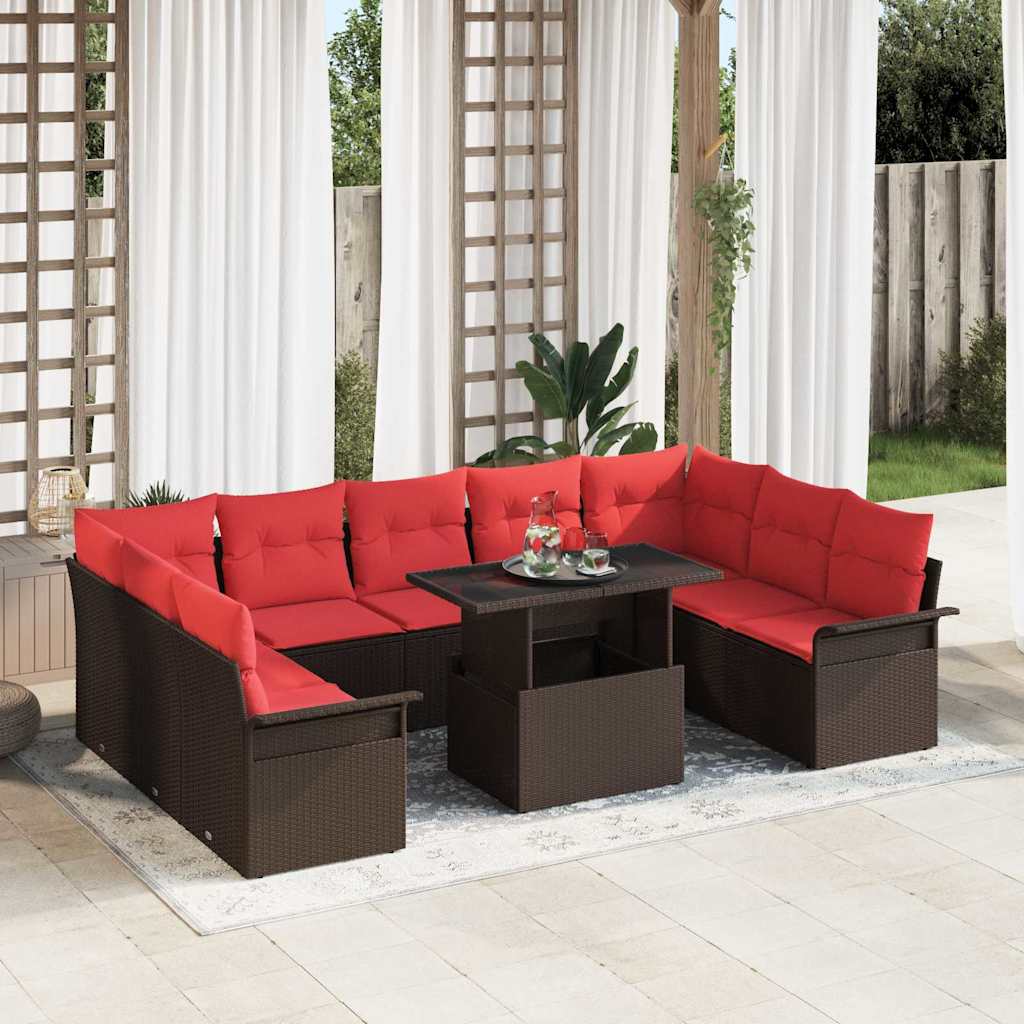 vidaXL Zestaw Sof na Ogród z poduszką 10 pcs Brązowy Rattan poli