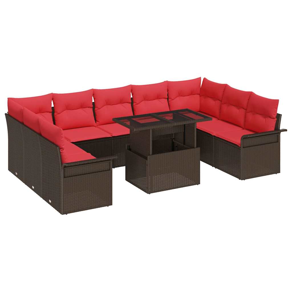 vidaXL Zestaw Sof na Ogród z poduszką 10 pcs Brązowy Rattan poli
