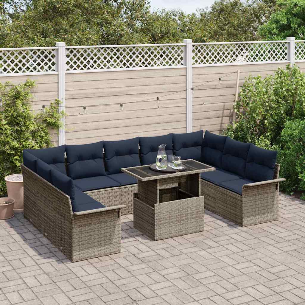 vidaXL Zestaw Sof na Ogród z poduszką 10 pcs Szary Rattan poli