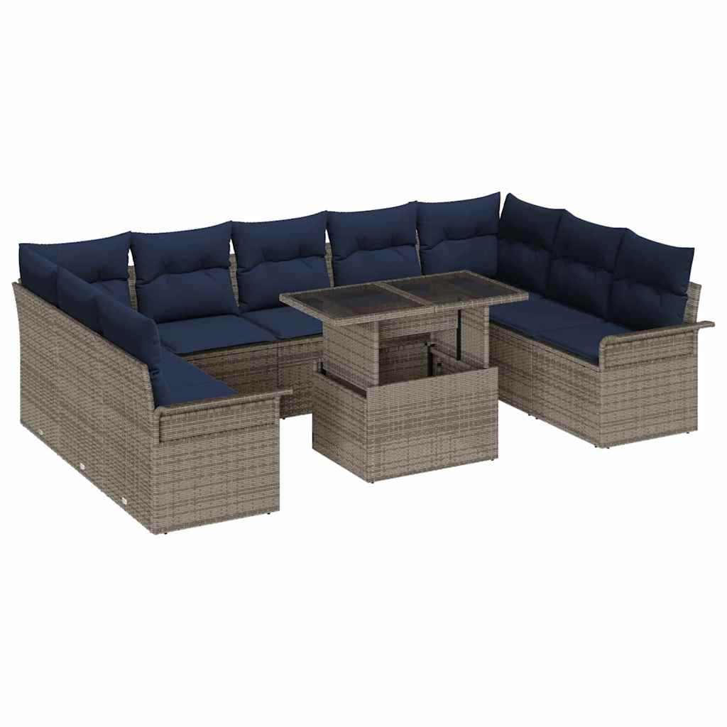 vidaXL Zestaw Sof na Ogród z poduszką 10 pcs Szary Rattan poli