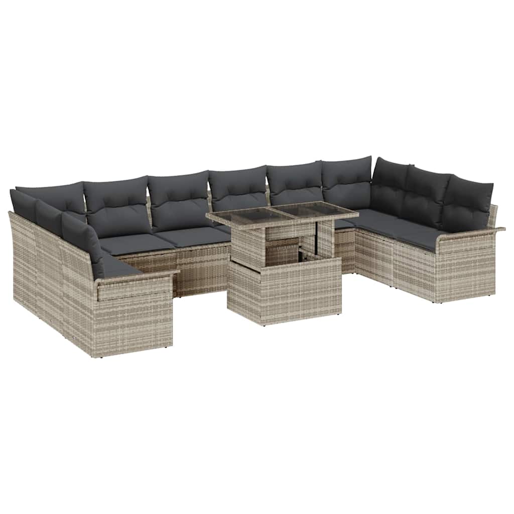 vidaXL Zestaw Sof na Ogród z poduszką 11 pcs Jasnoszary Rattan poli