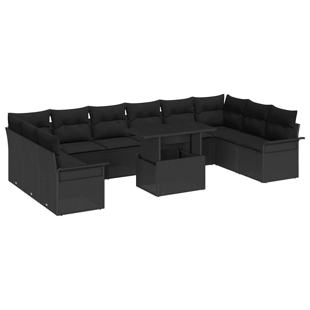 vidaXL Zestaw Sof na Ogród z poduszką 11 pcs Czarny Rattan poli