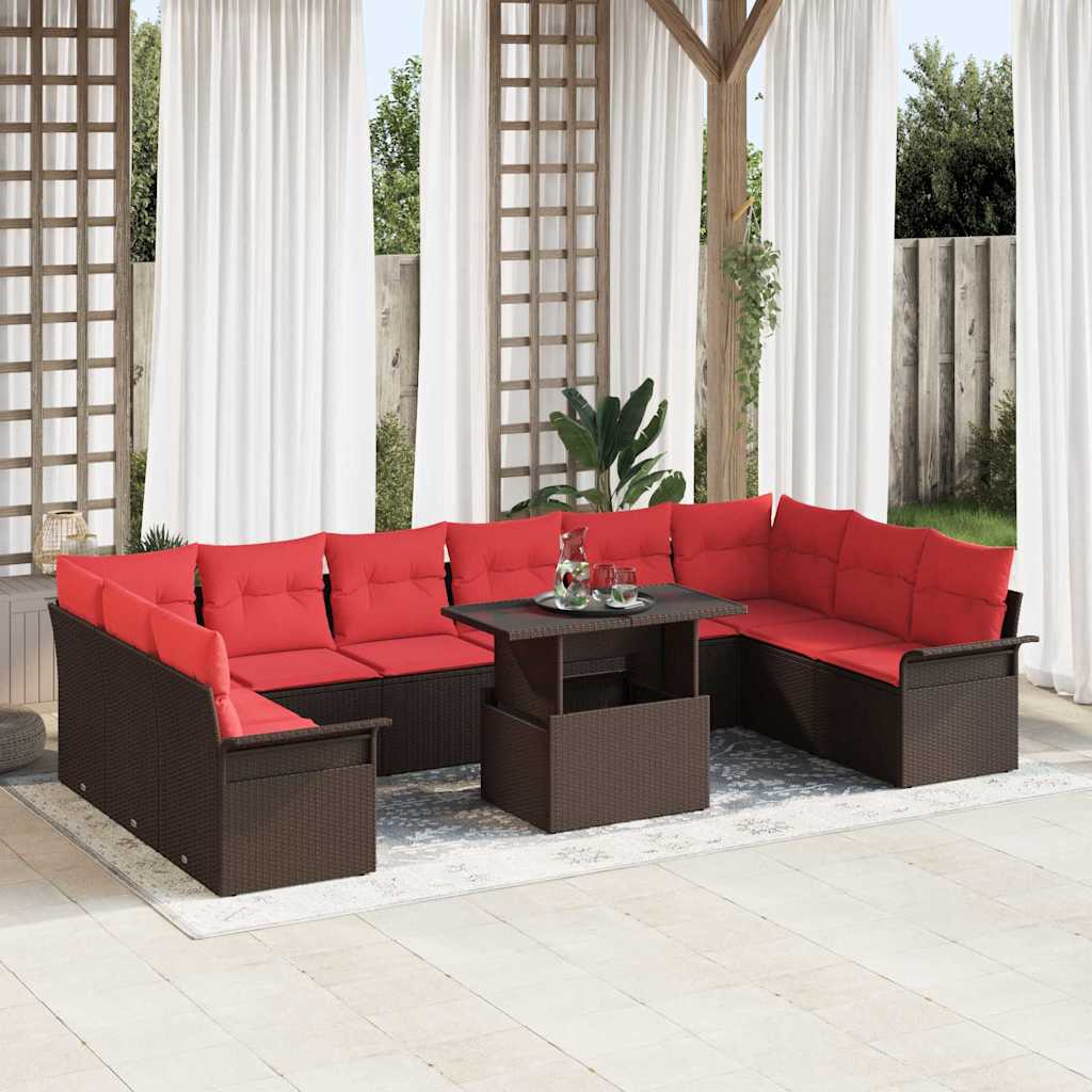 vidaXL Zestaw Sof na Ogród z poduszką 11 pcs Brązowy Rattan poli