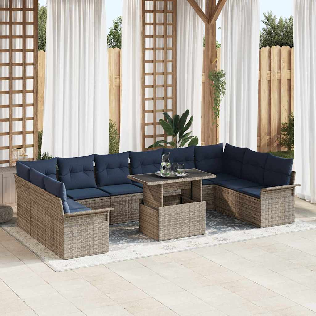 vidaXL Zestaw Sof na Ogród z poduszką 11 pcs Szary Rattan poli