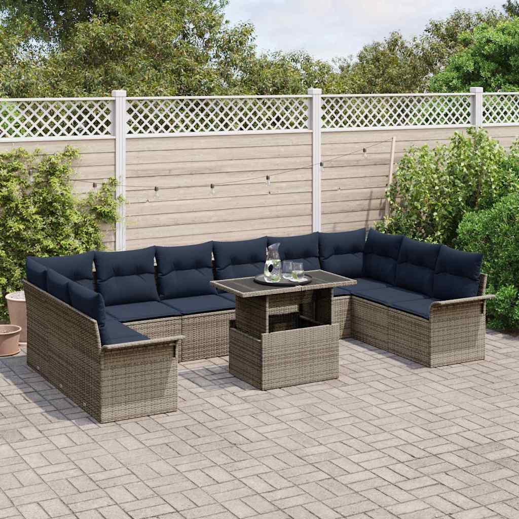vidaXL Zestaw Sof na Ogród z poduszką 11 pcs Szary Rattan poli