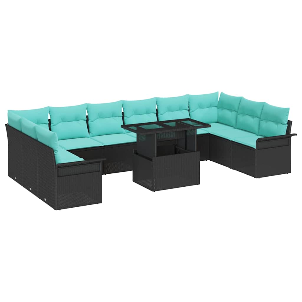 vidaXL Zestaw Sof na Ogród z poduszką 11 pcs Czarny Rattan poli