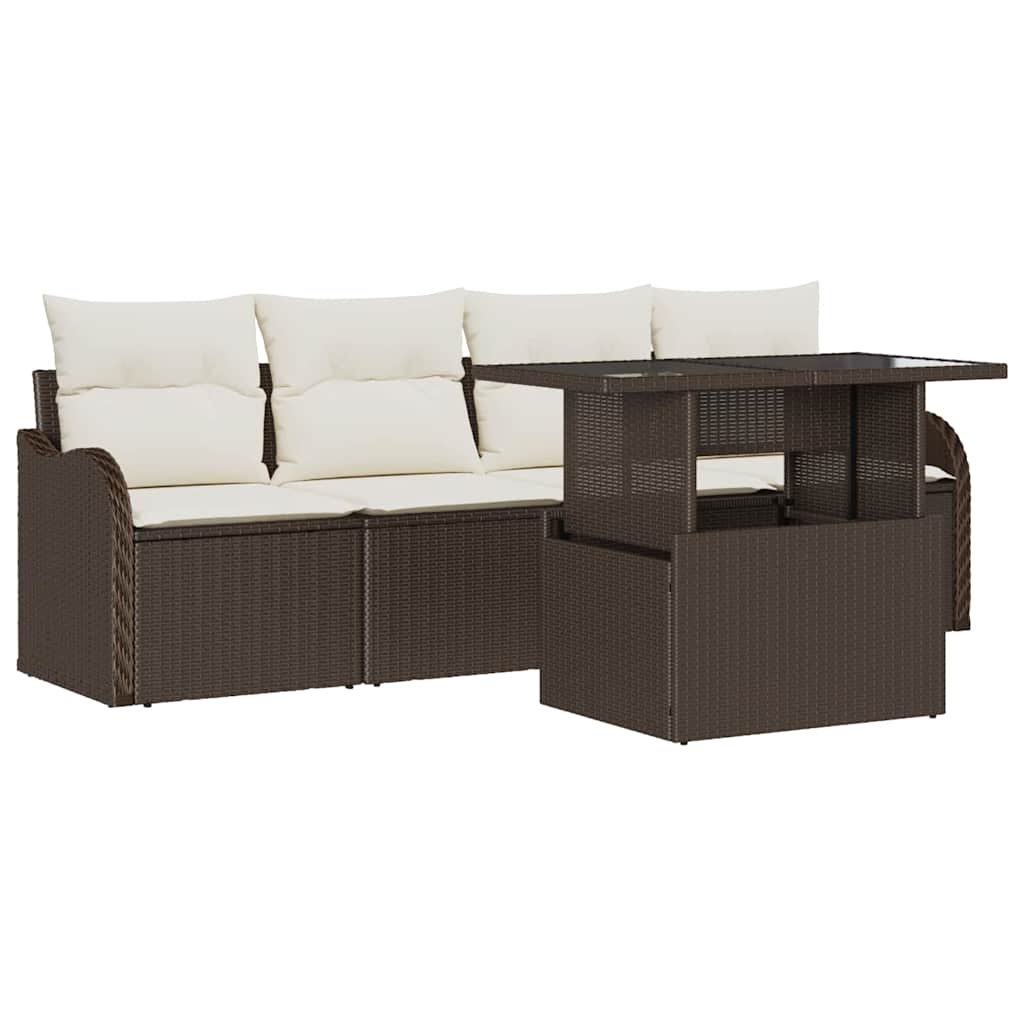 vidaXL Zestaw Sof na Ogród z poduszką 5 pcs Brązowy Rattan poli