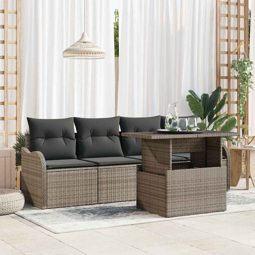 vidaXL Zestaw Sof na Ogród z poduszką 5 pcs Szary Rattan poli