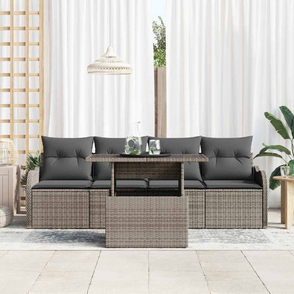 vidaXL Zestaw Sof na Ogród z poduszką 5 pcs Szary Rattan poli