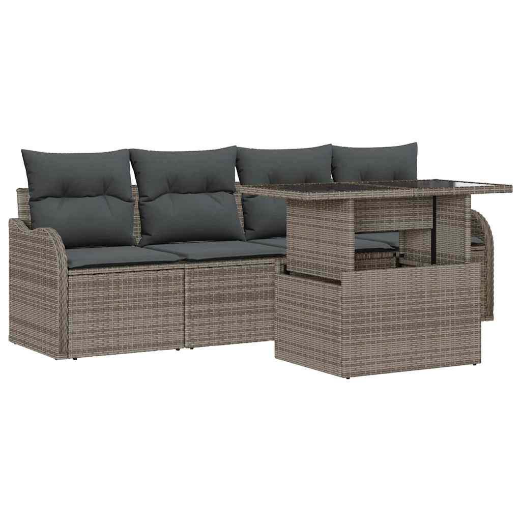 vidaXL Zestaw Sof na Ogród z poduszką 5 pcs Szary Rattan poli
