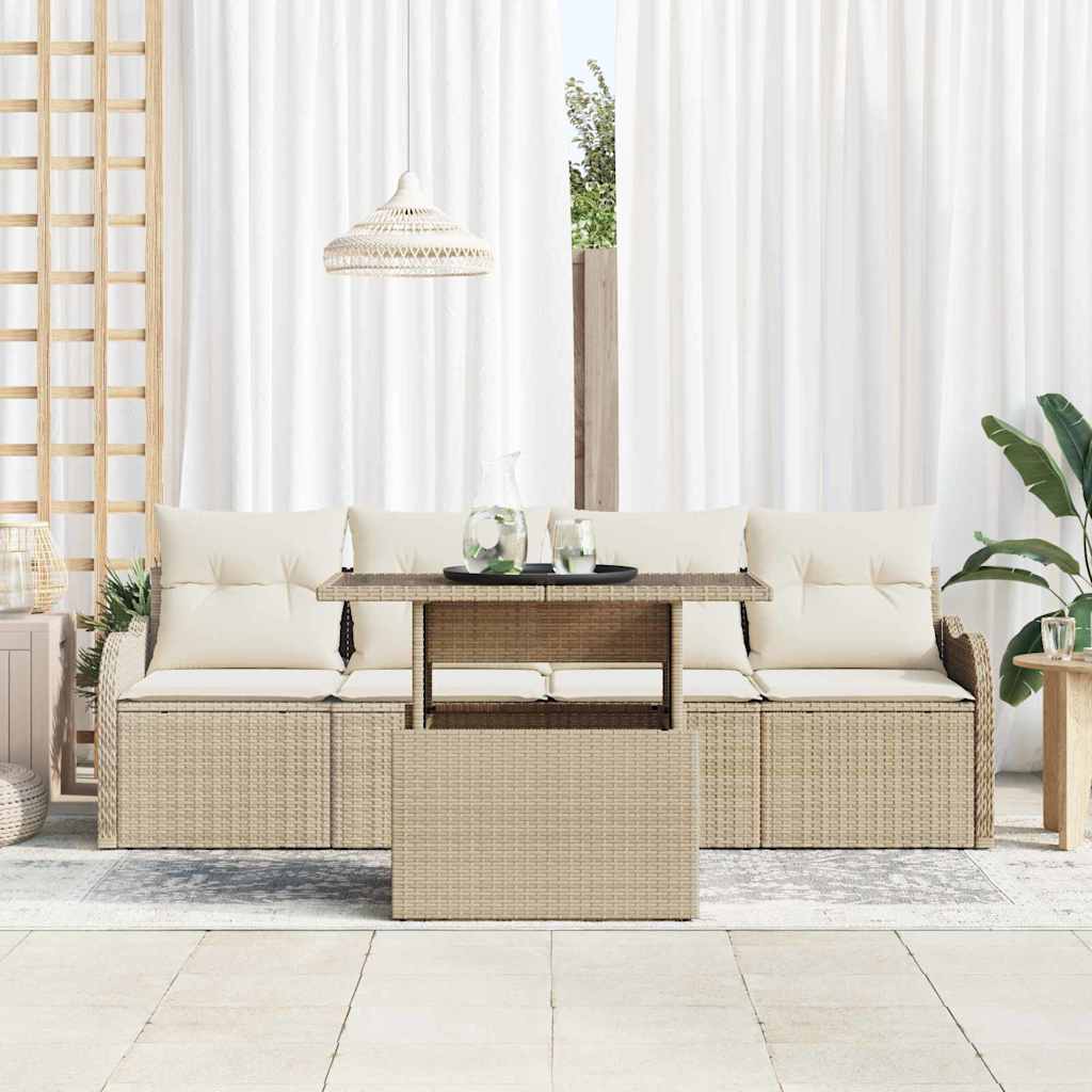 vidaXL Zestaw Sof na Ogród z poduszką 5 pcs Beżowy Rattan poli