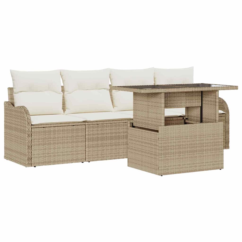 vidaXL Zestaw Sof na Ogród z poduszką 5 pcs Beżowy Rattan poli