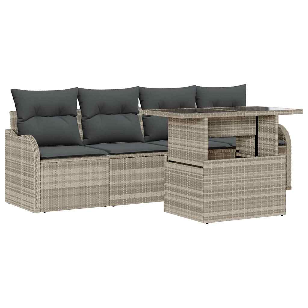 vidaXL Zestaw Sof na Ogród z poduszką 5 pcs Jasnoszary Rattan poli