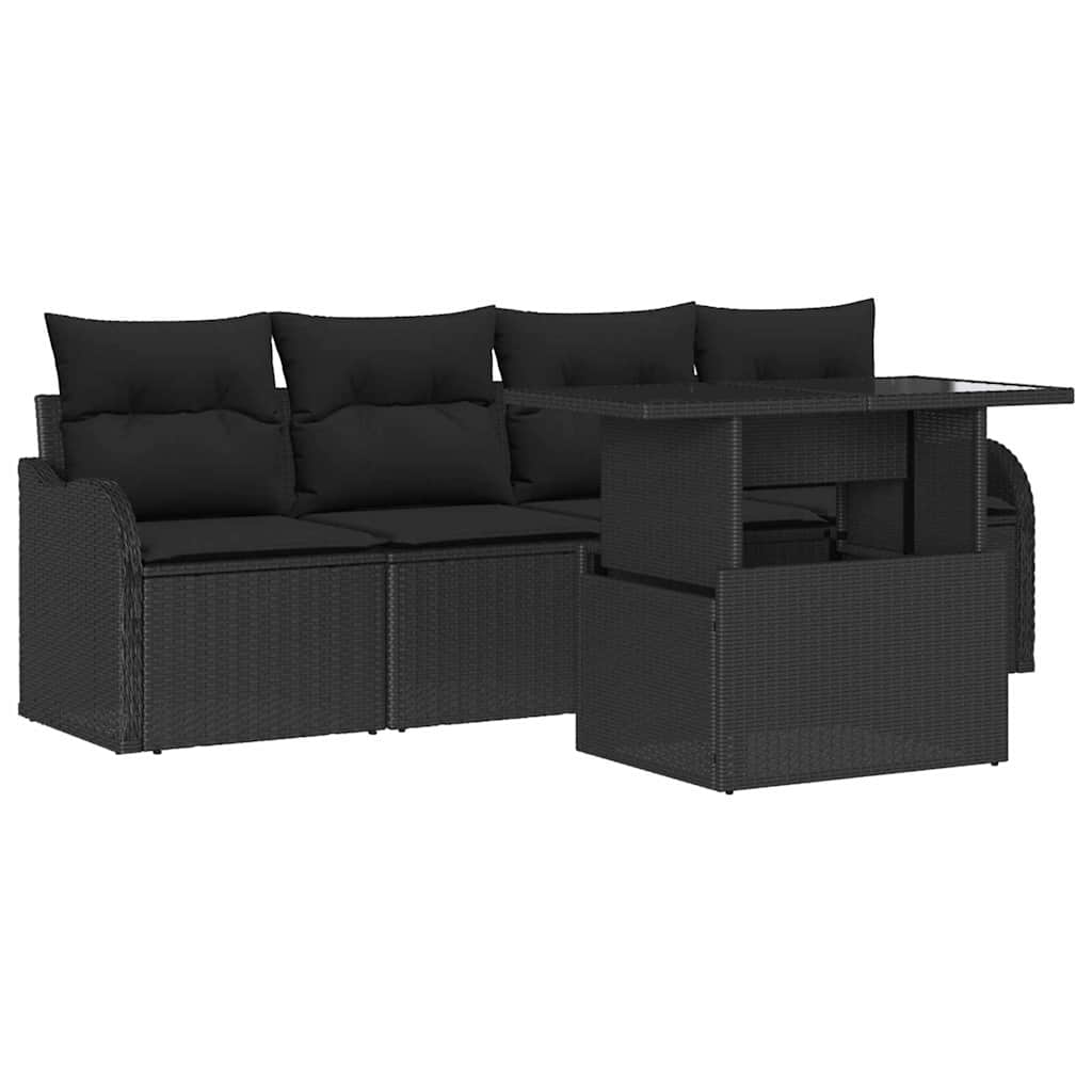 vidaXL Zestaw Sof na Ogród z poduszką 5 pcs Czarny Rattan poli