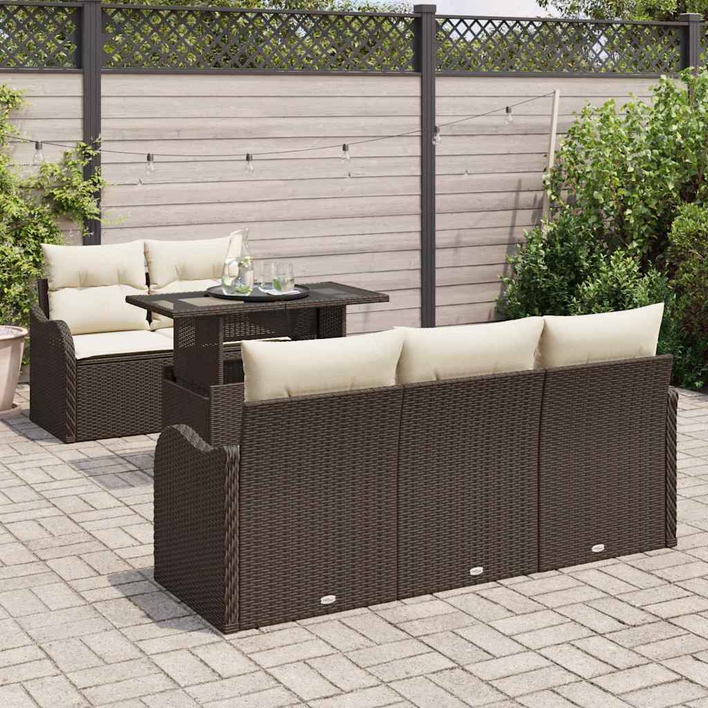 vidaXL Zestaw Sof na Ogród z poduszką 6 pcs Brązowy Rattan poli