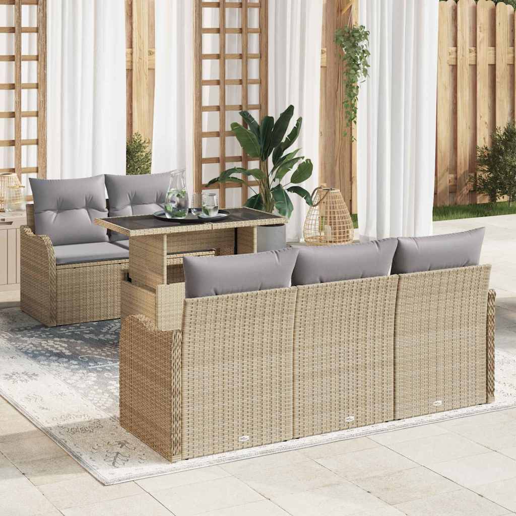 vidaXL Zestaw Sof na Ogród z poduszką 6 pcs Beżowy Rattan poli